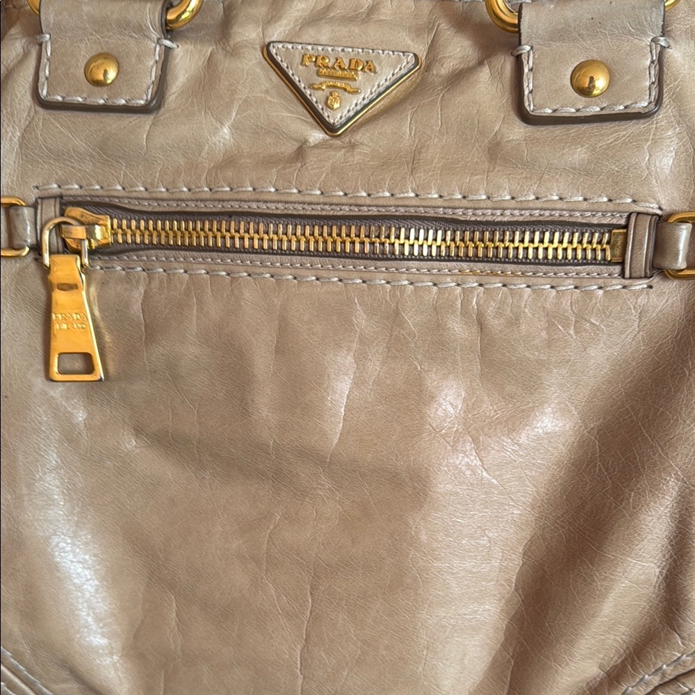 Prada Vitello Satchel - Tan Leather Shoulder Bag with Gold Hardware